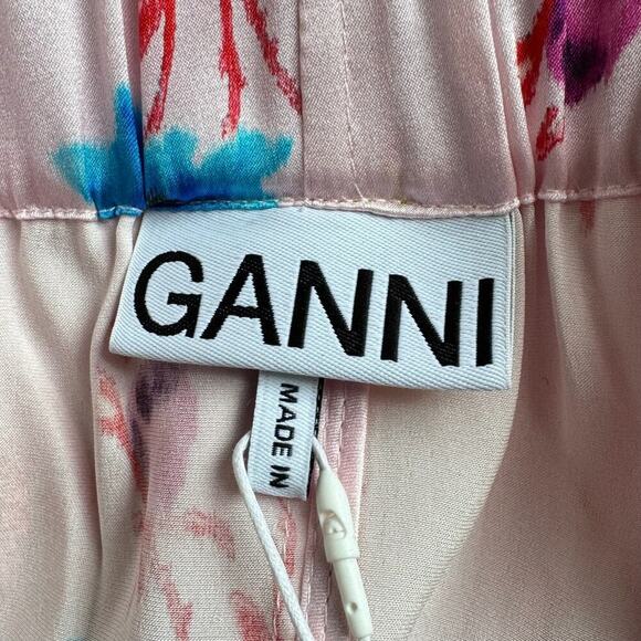 NWT GANNI Pink Organic Silk Floral Ruched Midi Skirt - Picture 7 of 11